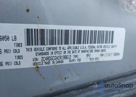 2012 Dodge Grand Caravan Sxt z USA, uszkodzony, nr VIN 2C4RDGCGXCR198612